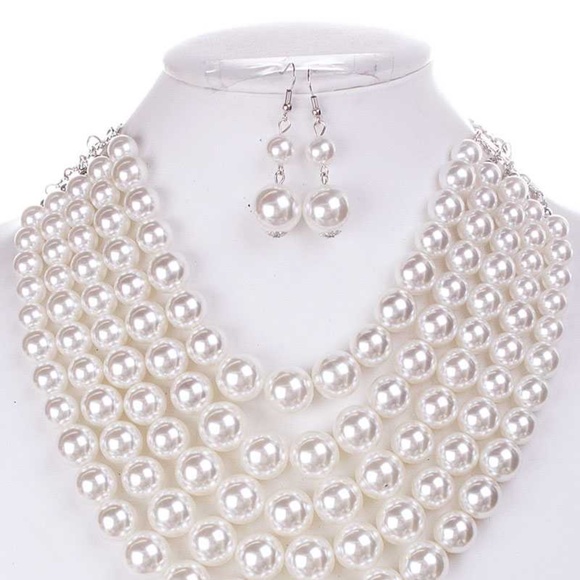 Color Block Pearl Chunky Necklace And Earring Set - Picture 5 of 9